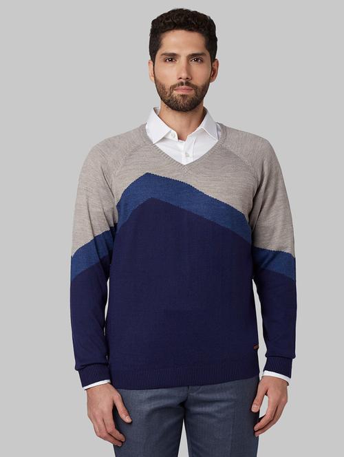 navy blue color block acrylic pullover - 17608186 - Very Small Image - 1