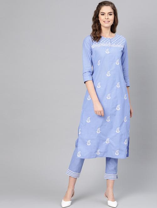 blue cotton kurta palazzo  set - 17608677 - Very Small Image - 1