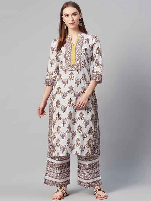 white cotton kurta palazzo  set - 17608992 - Very Small Image - 1