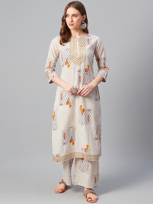 cream cotton kurta palazzo  set - 17609001 - Very Small Image - 1