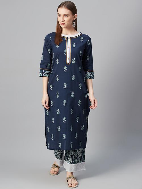 navy cotton kurta palazzo  set - 17609059 - Very Small Image - 1