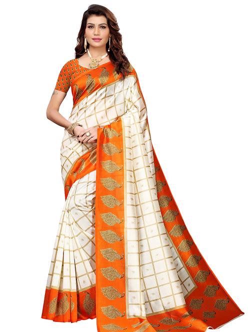 check printed saree with blouse - 17609293 - Very Small Image - 1