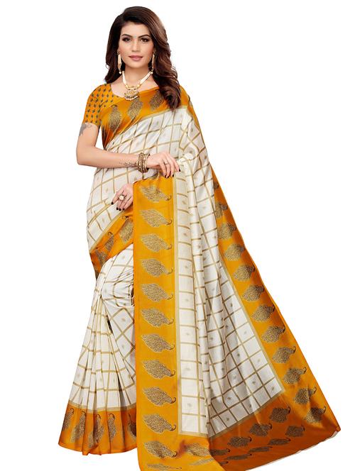 check printed saree with blouse - 17609294 - Very Small Image - 1