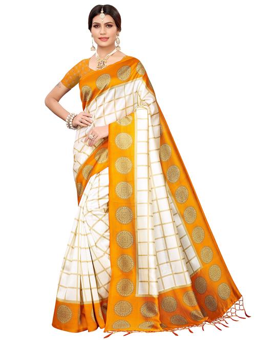 check printed saree with blouse - 17609379 - Very Small Image - 1