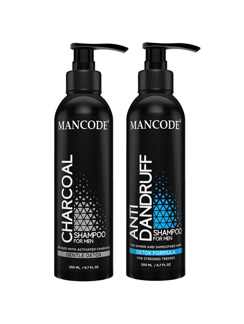 mancode anti dandruff shampoo 200ml + charcoal shampoo 200ml for men, prevents dandruff, makes your hair shinier - 17609798 - Very Small Image - 1