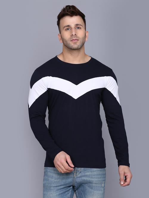 navy blue color block cut & sew t-shirt - 17610269 - Very Small Image - 1