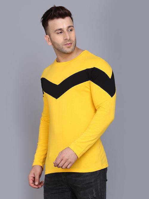 yellow color block cut & sew t-shirt - 17610272 - Very Small Image - 1