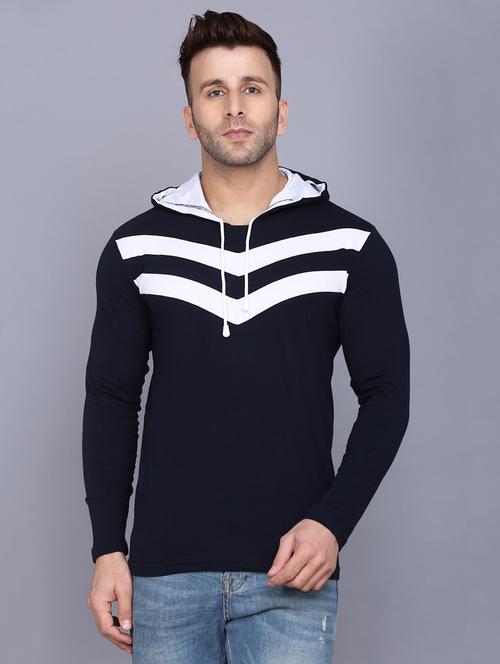 navy blue color block cut & sew hooded t-shirt - 17610276 - Very Small Image - 1