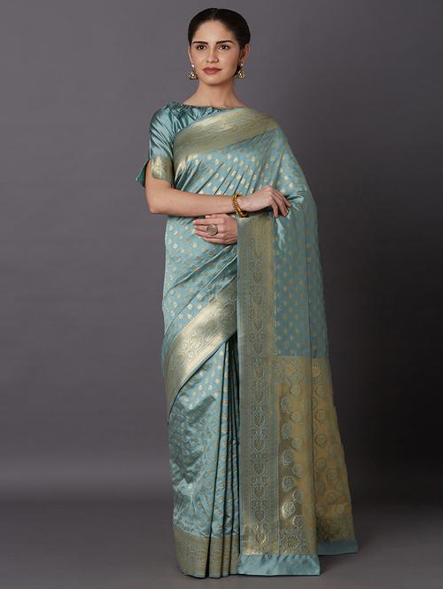 women's self design green colored saree with blouse - 17610344 - Very Small Image - 1