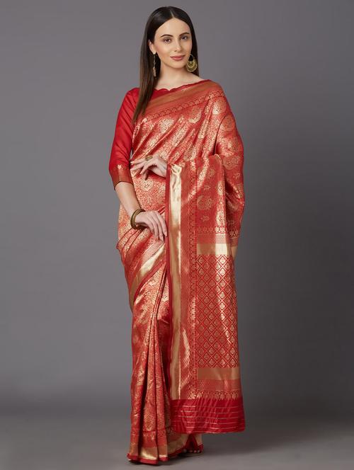 Women's Self Design Maroon Colored Saree With Blouse - 17610348 - Very Small Image - 1