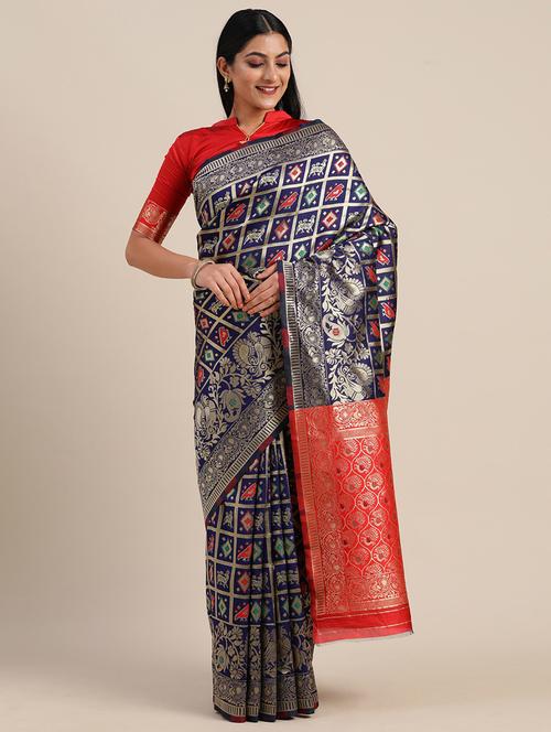 self design patola saree with blouse - 17610352 - Very Small Image - 1