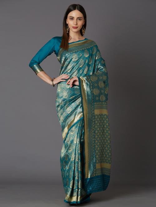 women's self design green colored saree with blouse - 17610356 - Very Small Image - 1