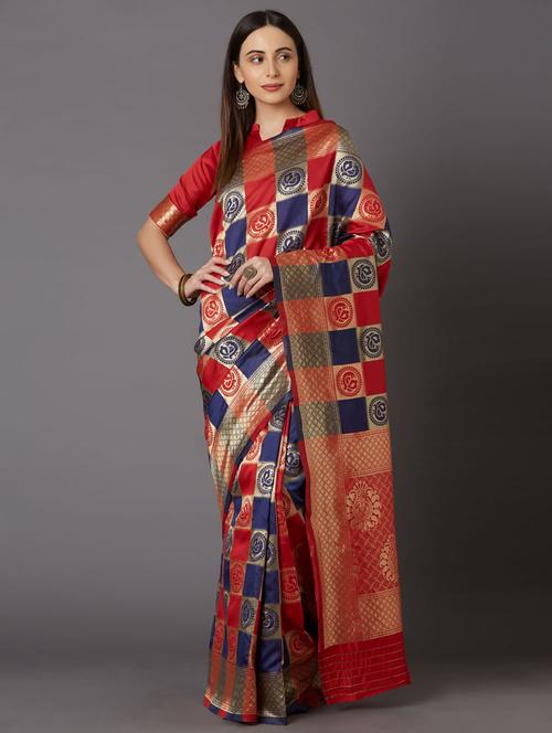 Women's Self Design Maroon Colored Saree With Blouse - 17610362 - Very Small Image - 1