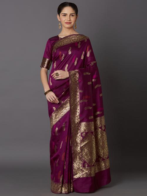 women's self design magenta colored saree with blouse - 17610412 - Very Small Image - 1