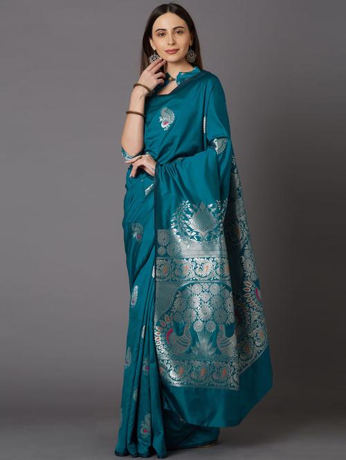 women's banarasi saree with blouse - 17610419 - Very Small Image - 1