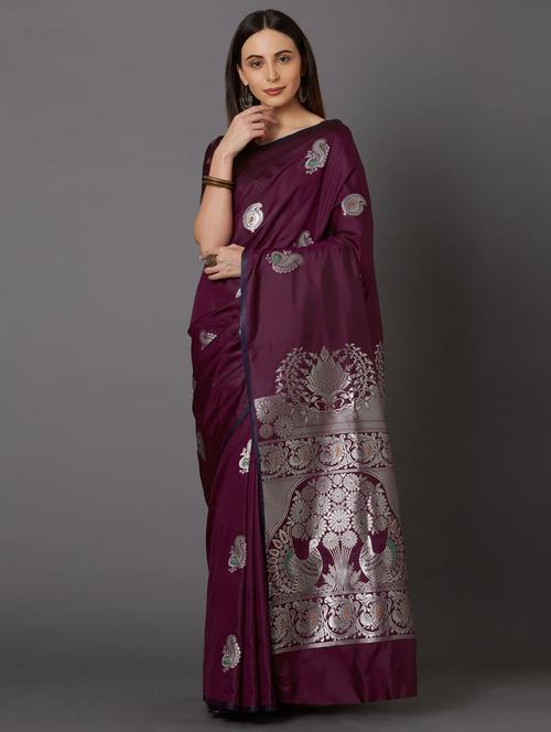 women's self design purple colored saree with blouse - 17610422 - Very Small Image - 1