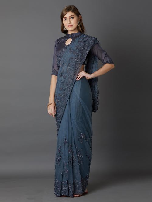 women's embroidered saree with blouse - 17610431 - Very Small Image - 1