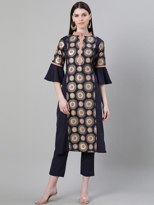 navy blue straight kurta - 17611028 - Very Small Image - 1