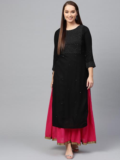 black rayon aline kurta - 17611370 - Very Small Image - 1