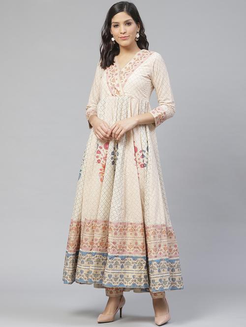 beige cotton anarkali kurta - 17611378 - Very Small Image - 1