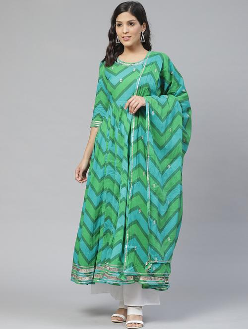 green cotton anarkali kurta - 17611382 - Very Small Image - 1
