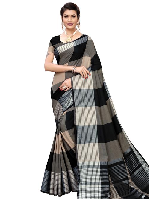 checkered chettinad saree with blouse - 17611414 - Very Small Image - 1