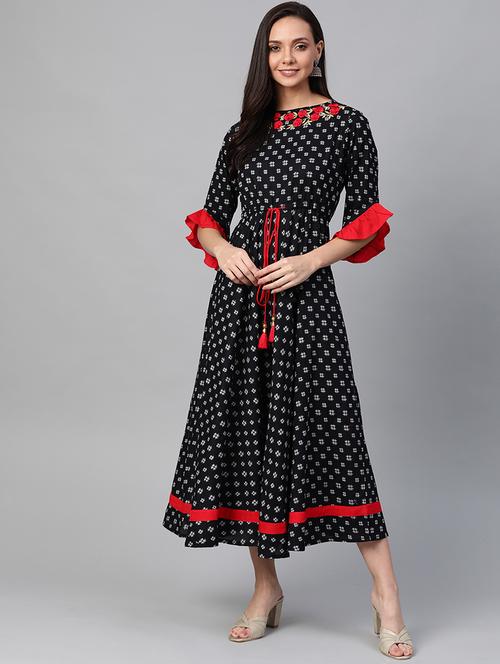 printed flared ethnic dress - 17612716 - Very Small Image - 1