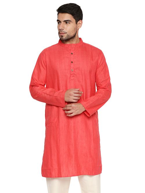 coral solid linen long kurtas kurta - 17613548 - Very Small Image - 1