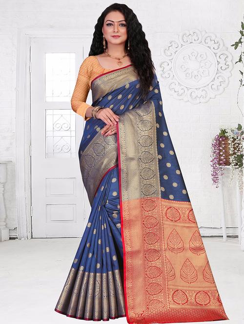 ethnic motifs woven saree with blouse - 17614294 - Very Small Image - 1