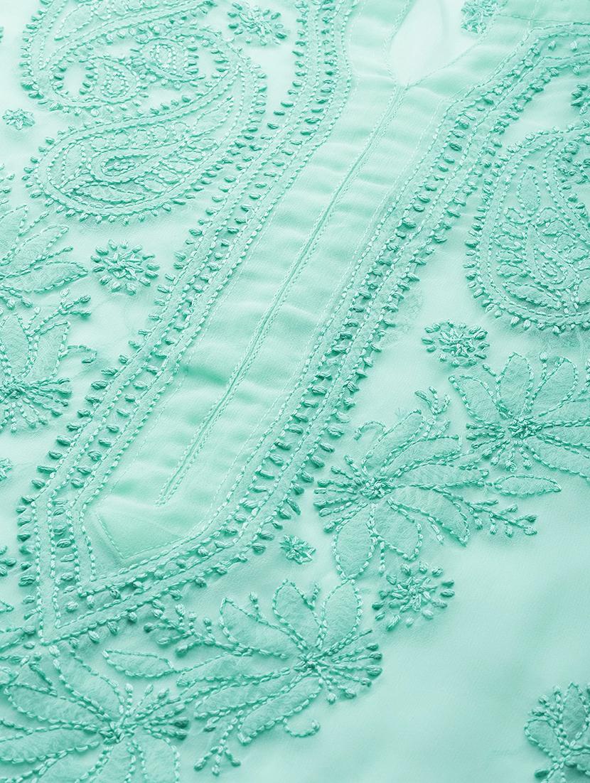 turquoise georgette women chikankari kurta - 17615148 - Standard Image - 3