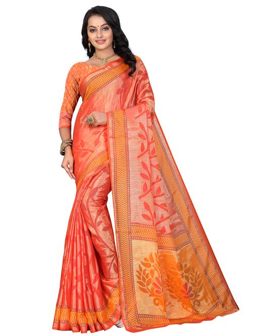 women's self design peach colored saree with blouse - 17615257 - Very Small Image - 1