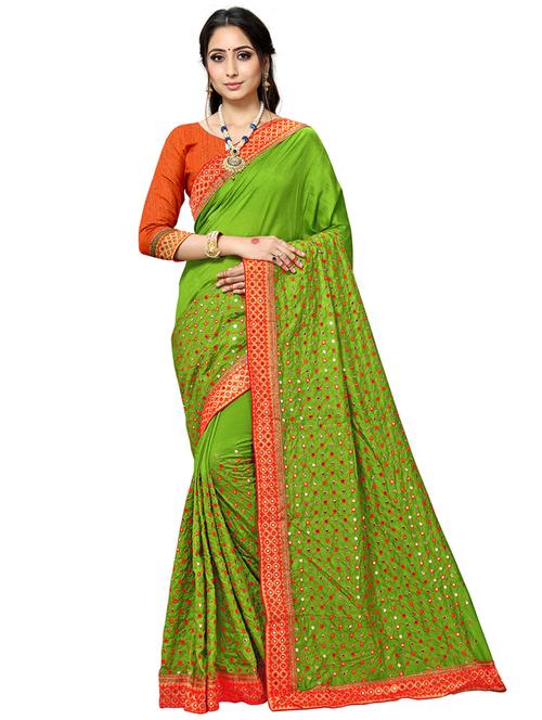 mirror work embroidered saree with blouse - 17615995 - Very Small Image - 1