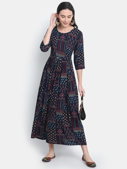 navy rayon anarkali kurta - 17616037 - Very Small Image - 1