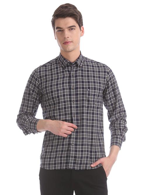 navy blue checkered casual shirt - 17616089 - Very Small Image - 1