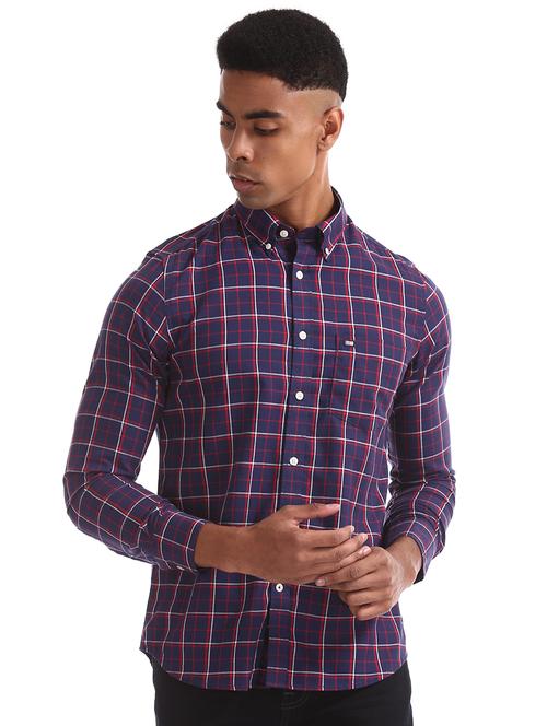 navy blue checkered casual shirt - 17616127 - Very Small Image - 1