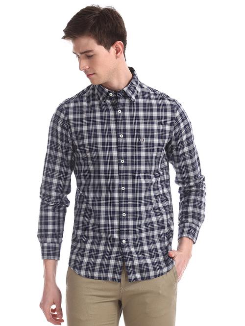 navy blue checkered casual shirt - 17616154 - Very Small Image - 1