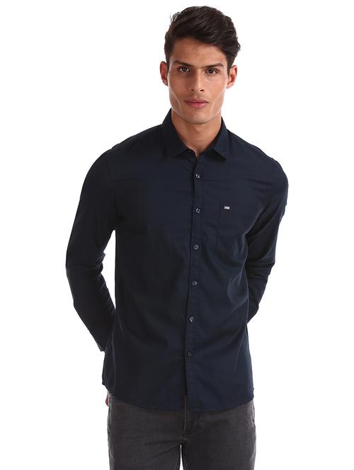 navy blue solid casual shirt - 17616177 - Very Small Image - 1
