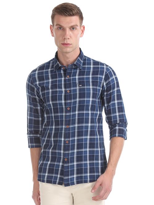 navy blue checkered casual shirt - 17616195 - Very Small Image - 1