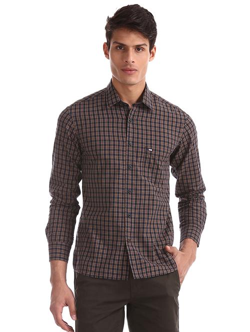 navy blue checkered casual shirt - 17616213 - Very Small Image - 1