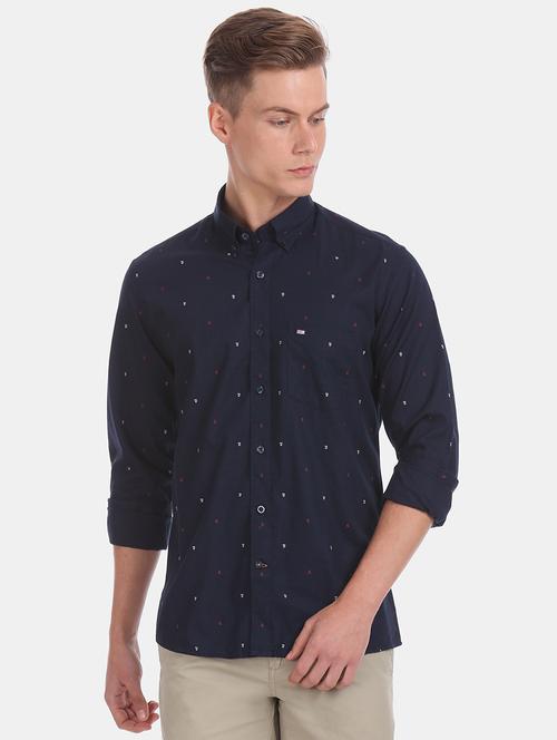 navy blue printed casual shirt - 17616216 - Very Small Image - 1