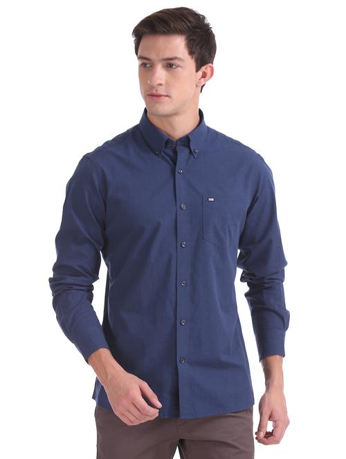 navy blue solid casual shirt - 17616224 - Very Small Image - 1