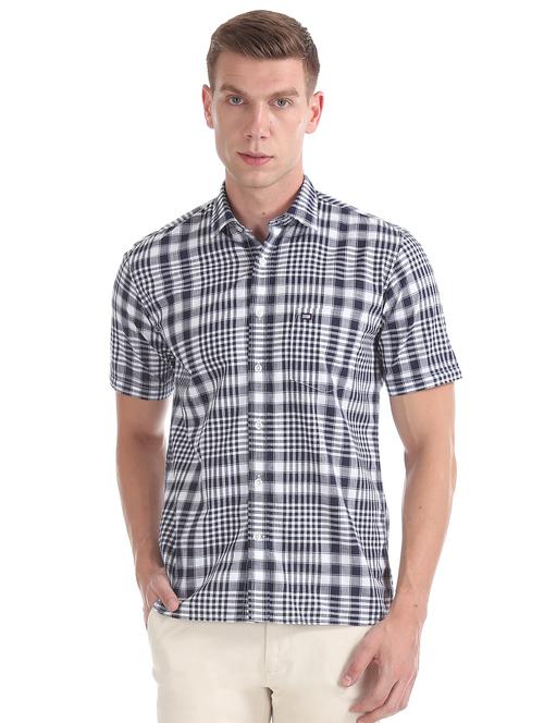 navy blue checkered casual shirt - 17616321 - Very Small Image - 1