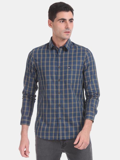 navy blue checkered casual shirt - 17616350 - Very Small Image - 1