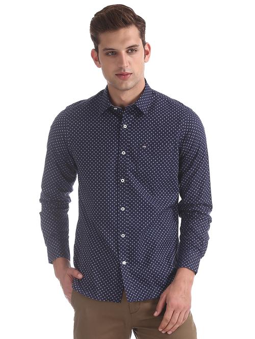 navy blue printed casual shirt - 17616352 - Very Small Image - 1