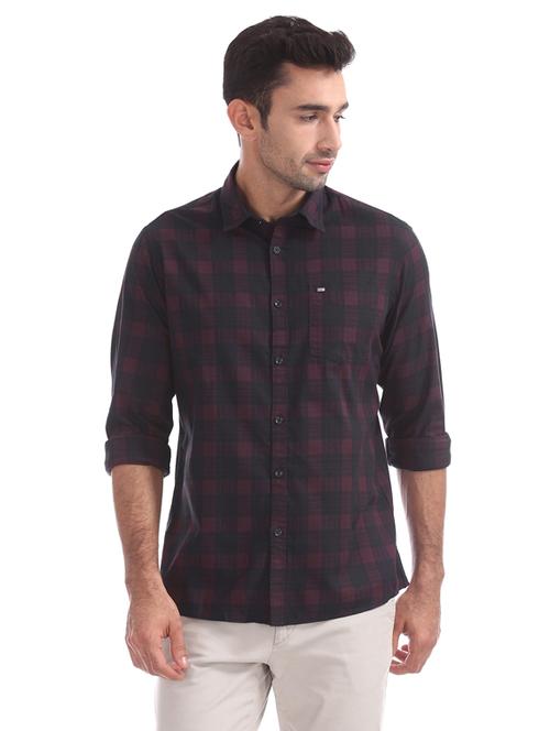 navy blue checkered casual shirt - 17616379 - Very Small Image - 1