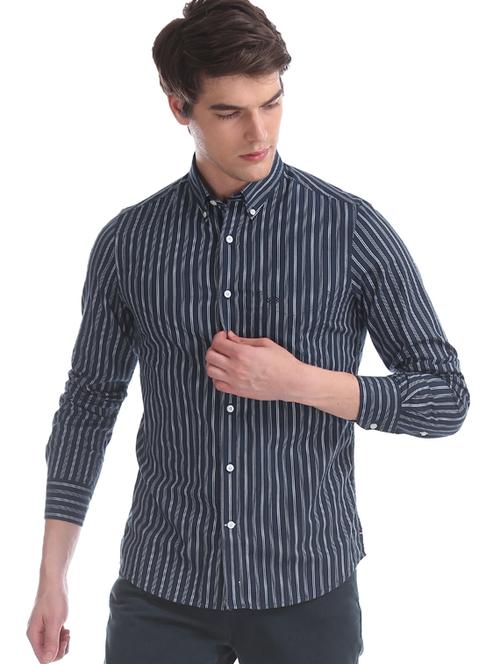 navy blue striped casual shirt - 17616392 - Very Small Image - 1