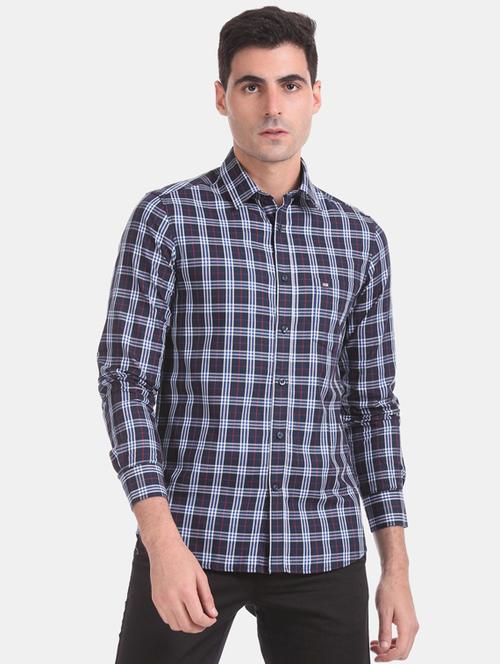 navy blue checkered casual shirt - 17616420 - Very Small Image - 1