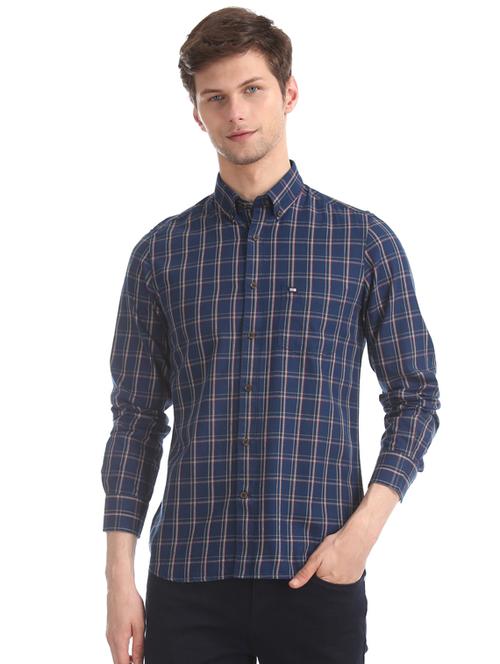 navy blue checkered casual shirt - 17616493 - Very Small Image - 1