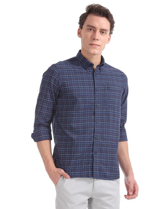navy blue checkered casual shirt - 17616579 - Very Small Image - 1