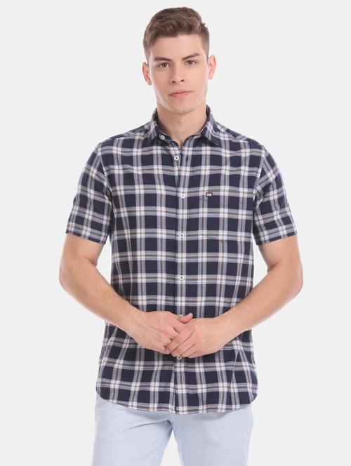 navy blue checkered casual shirt - 17616620 - Very Small Image - 1